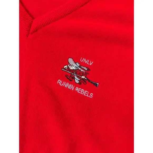 VTG 80's/90's Fiesta Women's UNLV Runnin Rebels Red V Neck Pullover Sweater Sz S - Picture 4 of 8